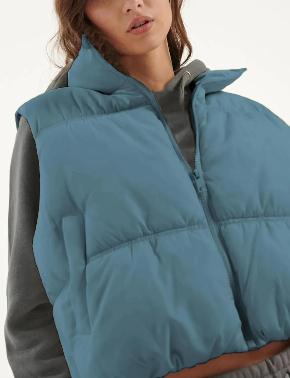 Athlisan Womens Cropped Puffer Vest Zip Up Stand Collar Lightweight Sleeveless Padded Gilet with Pockets