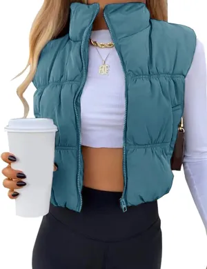 Athlisan Womens Cropped Puffer Vest Zip Up Stand Collar Lightweight Sleeveless Padded Gilet with Pockets