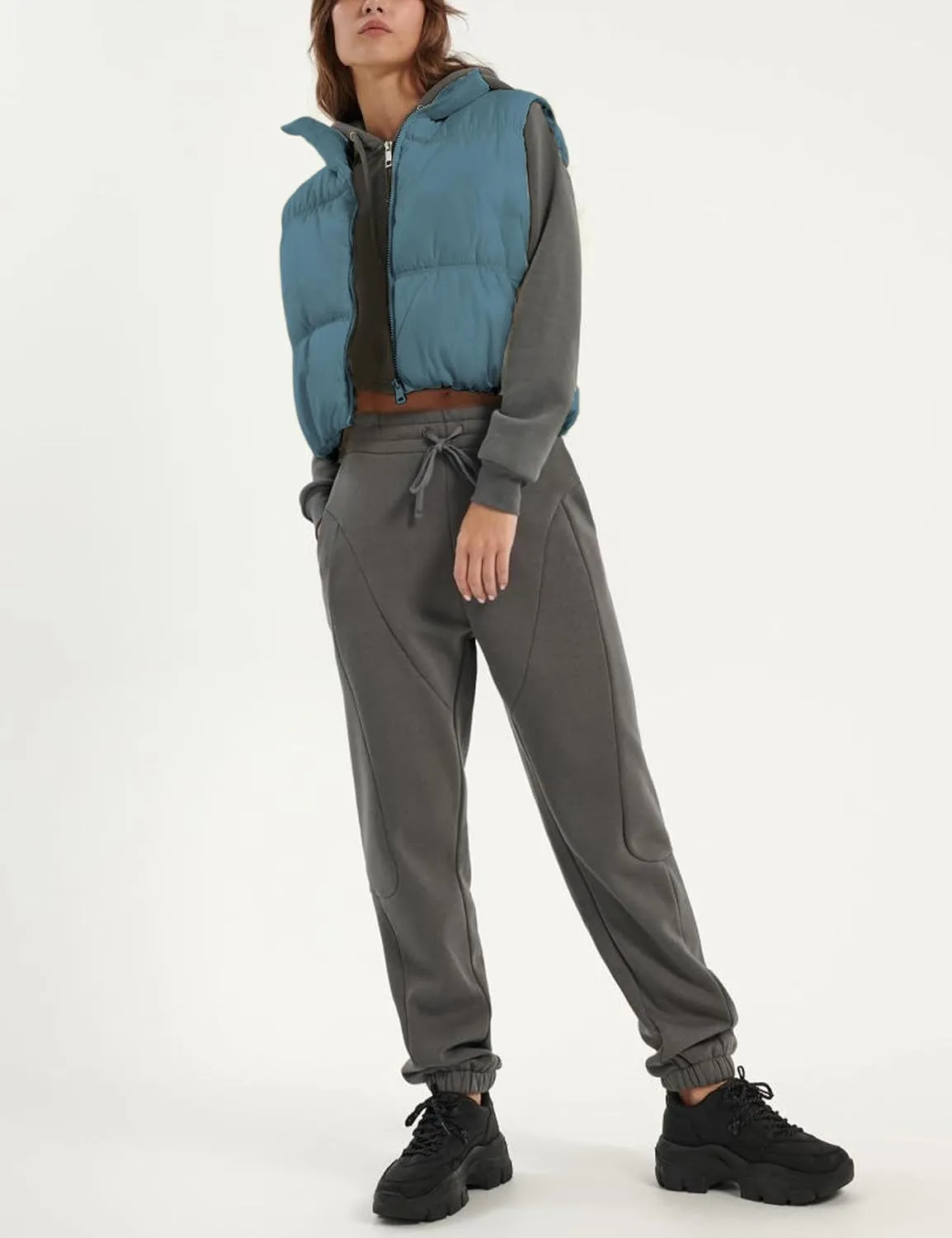 Athlisan Womens Cropped Puffer Vest Zip Up Stand Collar Lightweight Sleeveless Padded Gilet with Pockets