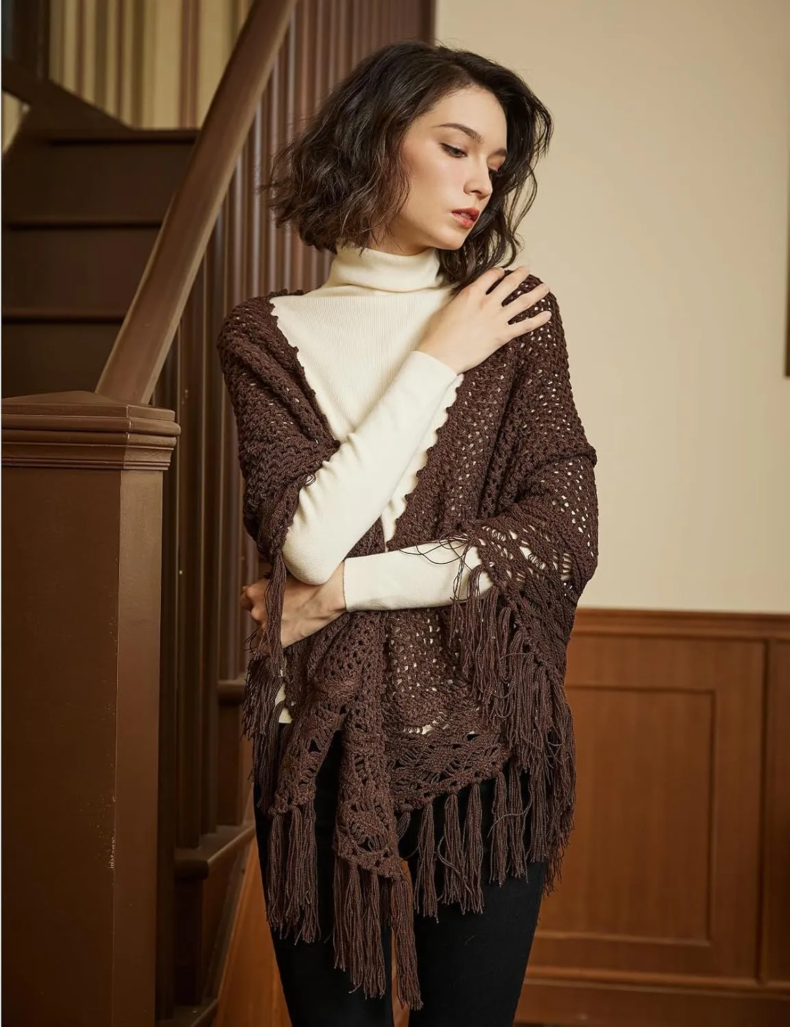 BEAUTELICATE Women Wool Blend Shawl Fringe Shawl Tassel Knitted Blanket Shawls