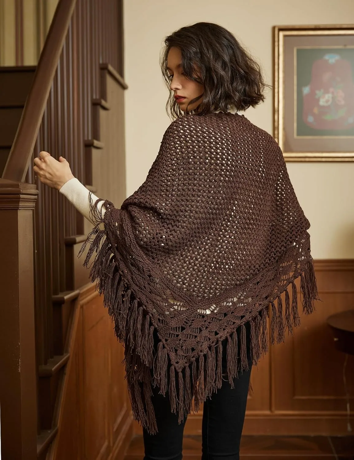 BEAUTELICATE Women Wool Blend Shawl Fringe Shawl Tassel Knitted Blanket Shawls