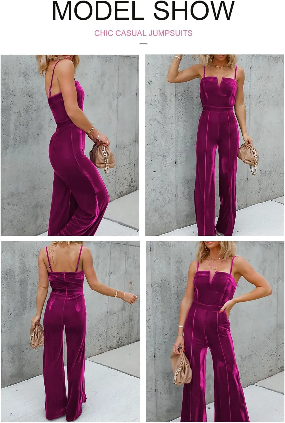 BLENCOT Sleeveless Velvet Jumpsuits For Women V Neck Spaghetti Straps Wide Leg Long Pants Dressy Rompers Winter Overalls S-XL