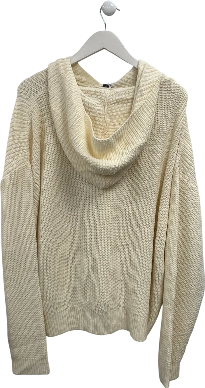 boohooMan Cream Boxy Knitted Ribbed Hoodie UK M