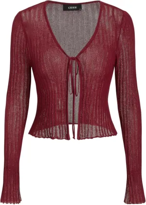 CIDER Cardigans for Women Trendy Bow Tie Front V Neck Long Sleeve Lightweight Shrug Sweater Ribbed Knit Crochet Cardigans