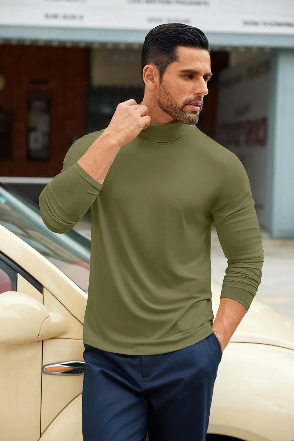 COOFANDY Men's Slim Fit Basic Turtleneck T-Shirt Long Sleeve Solid T Shirts Casual Knit Pullover Thermal Tops