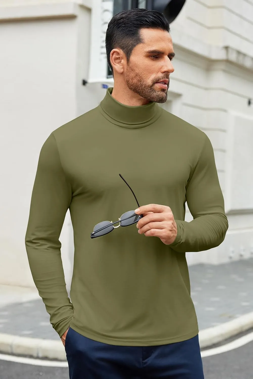 COOFANDY Men's Slim Fit Basic Turtleneck T-Shirt Long Sleeve Solid T Shirts Casual Knit Pullover Thermal Tops