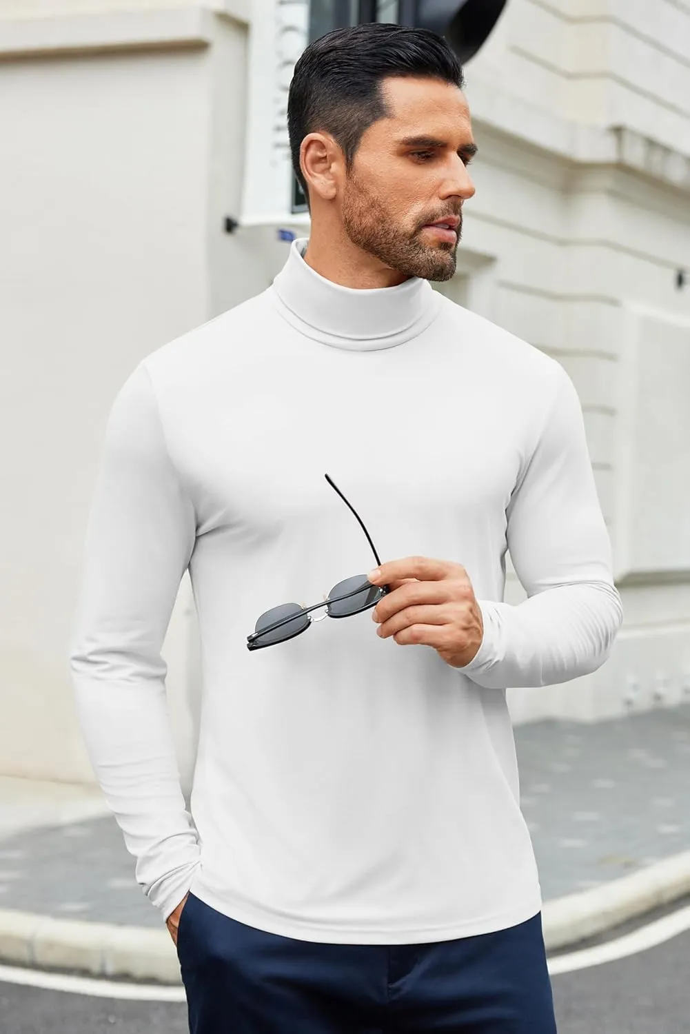 COOFANDY Men's Slim Fit Basic Turtleneck T-Shirt Long Sleeve Solid T Shirts Casual Knit Pullover Thermal Tops