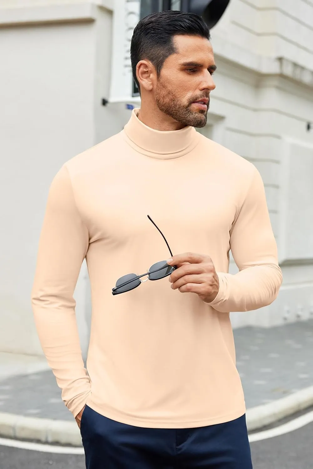 COOFANDY Men's Slim Fit Basic Turtleneck T-Shirt Long Sleeve Solid T Shirts Casual Knit Pullover Thermal Tops