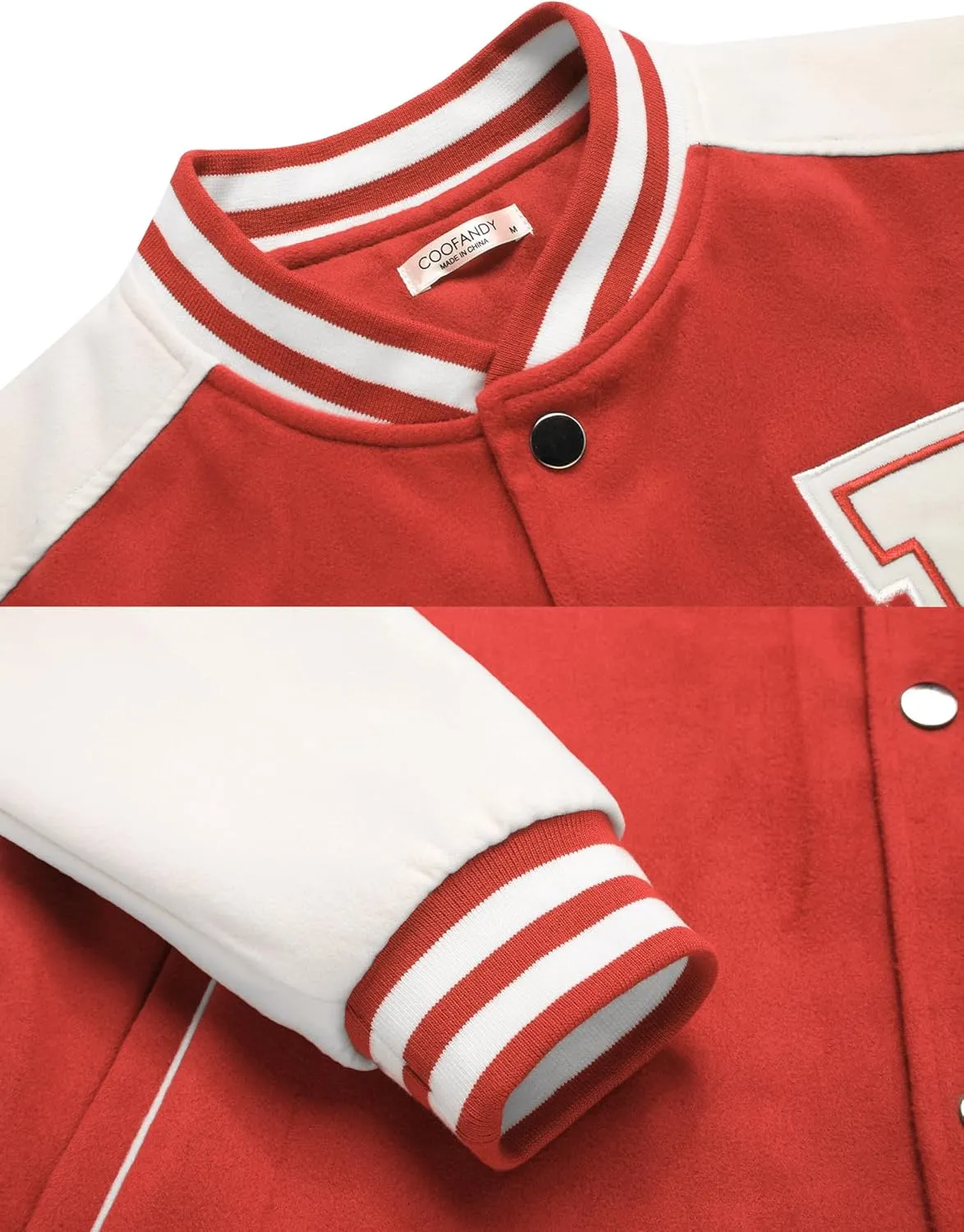 COOFANDY Men's Varsity Jacket Wool Blend Letterman Bomber Jacket Baseball Lightweight Jacket