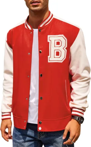 COOFANDY Men's Varsity Jacket Wool Blend Letterman Bomber Jacket Baseball Lightweight Jacket