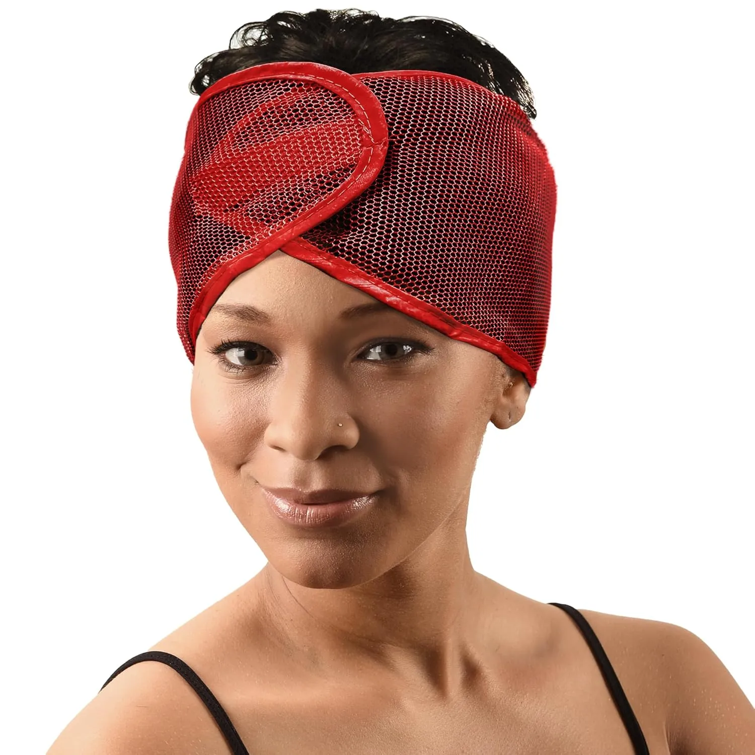 DONNA Argan Mesh Wrap Red Color 1PC - Face Wash Headbands for Women and Make up, Shower Cap