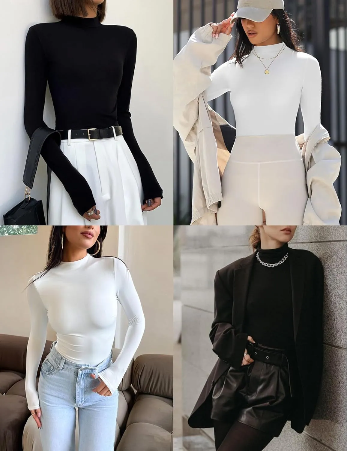 Ekouaer Turtleneck Shirt Women Long Sleeve Mock Neck Slim Fit Tops Thermal Base Layer Soft Lightweight Stretch Undershirts