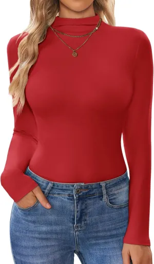 Ekouaer Turtleneck Shirt Women Long Sleeve Mock Neck Slim Fit Tops Thermal Base Layer Soft Lightweight Stretch Undershirts