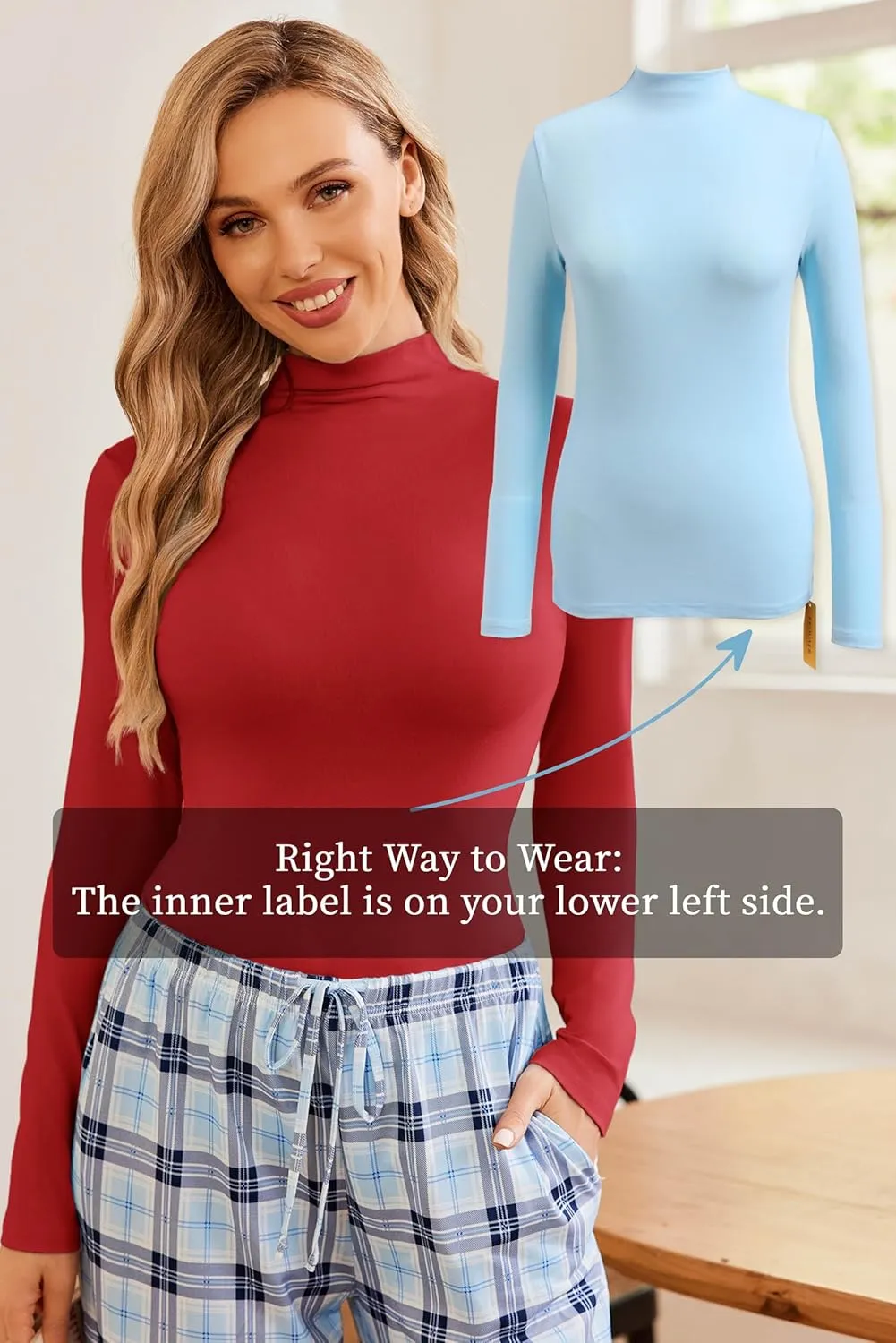 Ekouaer Turtleneck Shirt Women Long Sleeve Mock Neck Slim Fit Tops Thermal Base Layer Soft Lightweight Stretch Undershirts