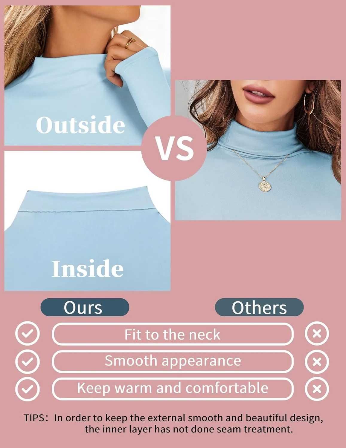 Ekouaer Turtleneck Shirt Women Long Sleeve Mock Neck Slim Fit Tops Thermal Base Layer Soft Lightweight Stretch Undershirts