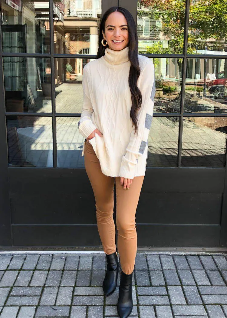 Estes Cableknit Tunic Sweater-Cream