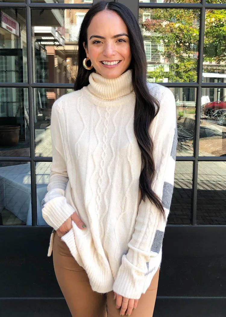 Estes Cableknit Tunic Sweater-Cream