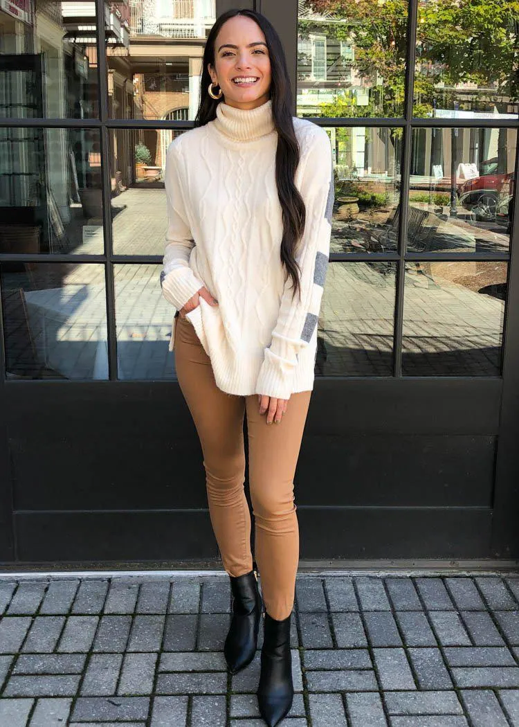 Estes Cableknit Tunic Sweater-Cream