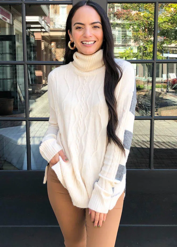Estes Cableknit Tunic Sweater-Cream