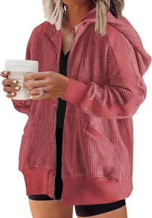 Eytino Womens Plus Size Long Sleeve Zip Up Oversized Casual Hoodies Sweatshirt Jackets with Pockets(1X-5X)