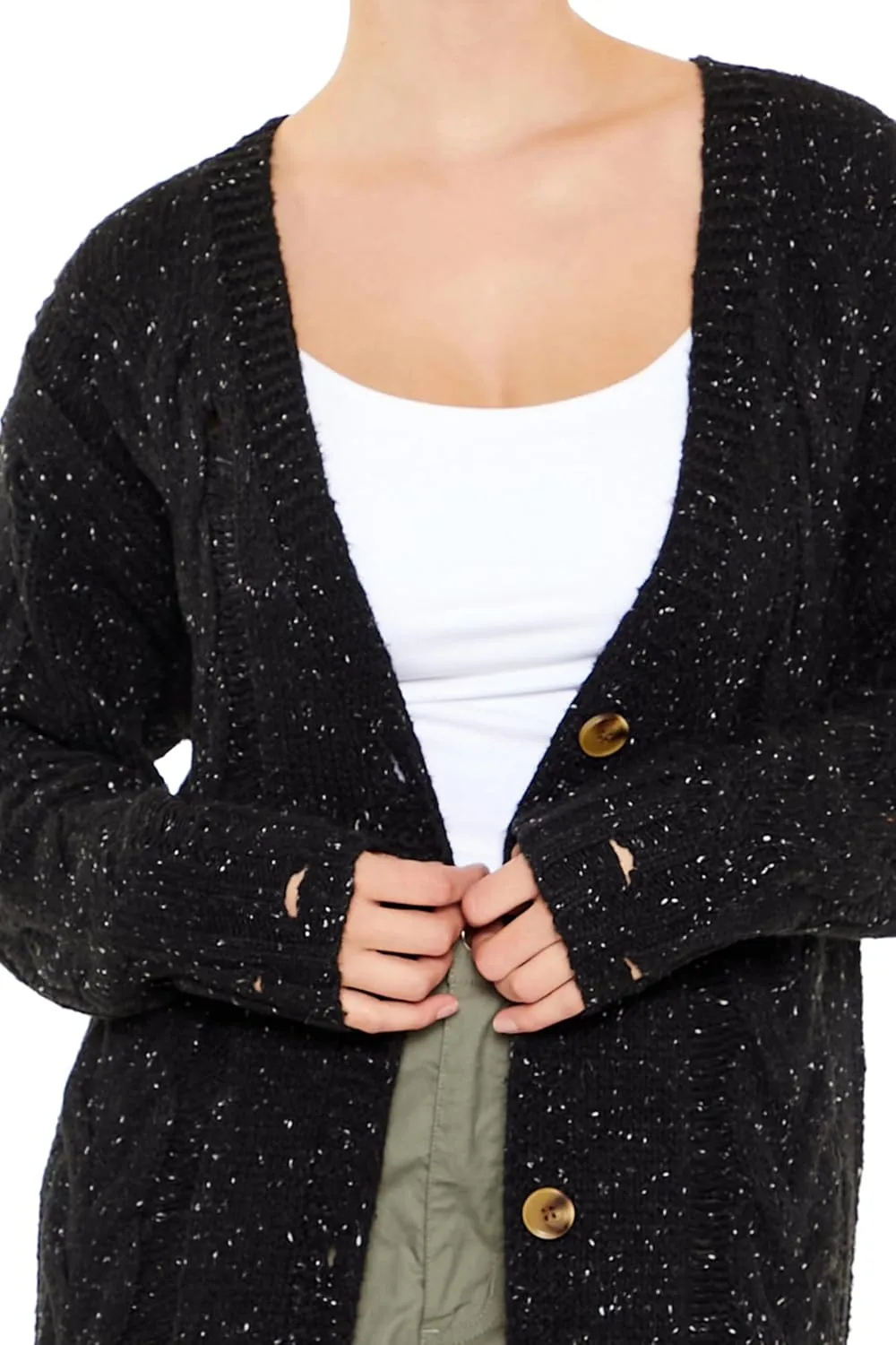 Forever 21 Women's Speckled Longline Cardigan Sweater