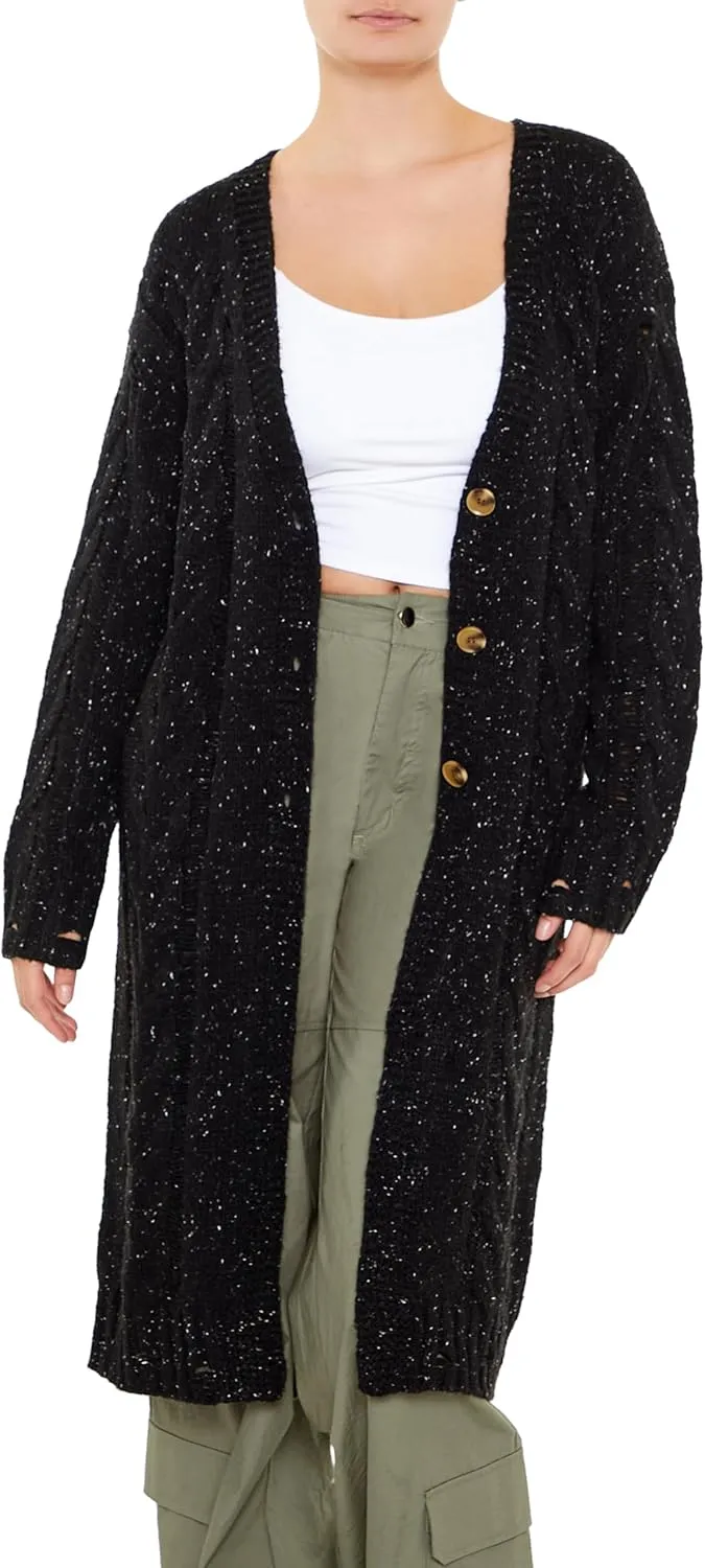 Forever 21 Women's Speckled Longline Cardigan Sweater