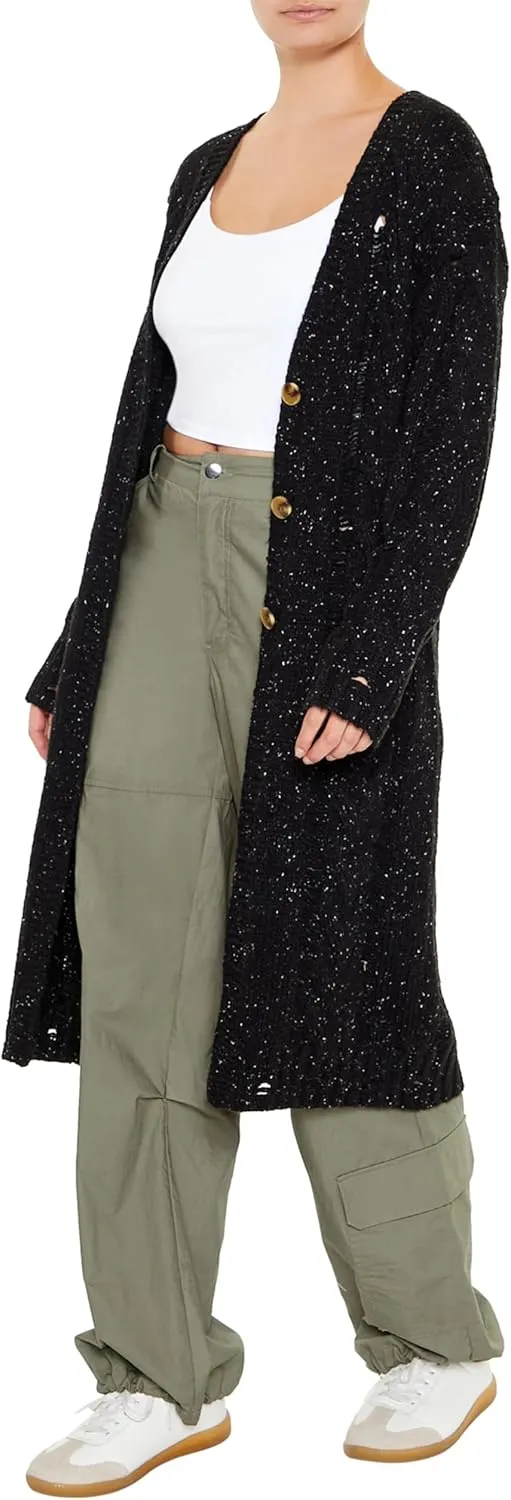 Forever 21 Women's Speckled Longline Cardigan Sweater