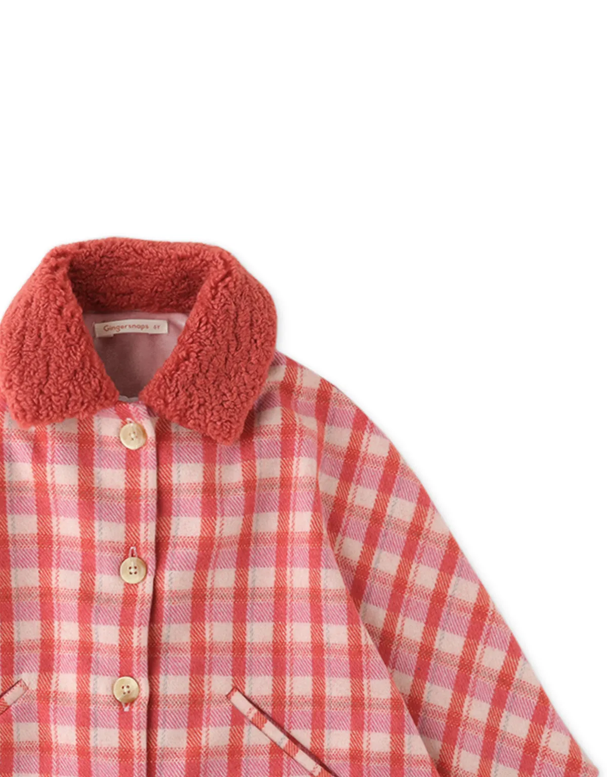 GIRLS PLAID WOOL CAPE WITH FAUX SHEARLING COLLAR