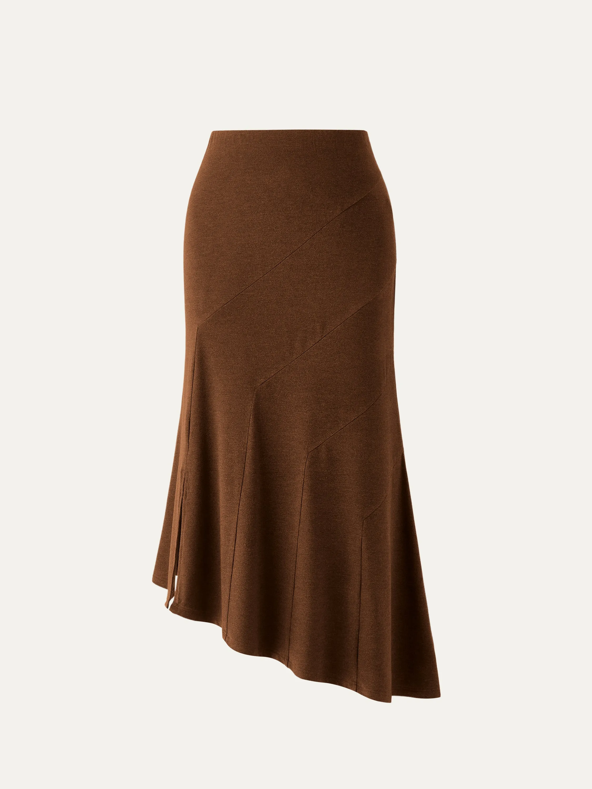 High Waisted Asymmetrical Hem Midi Fishtail Skirt