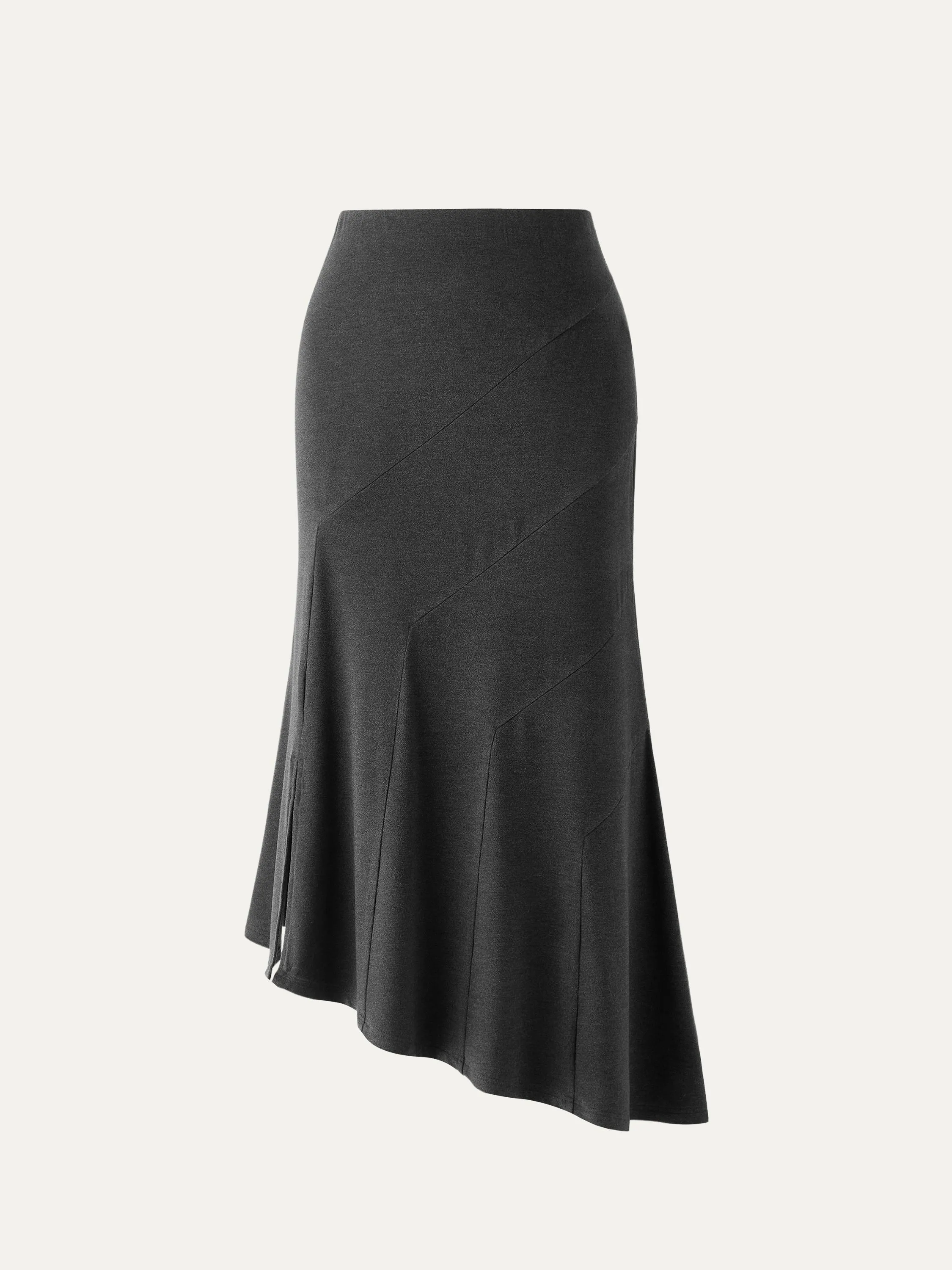 High Waisted Asymmetrical Hem Midi Fishtail Skirt