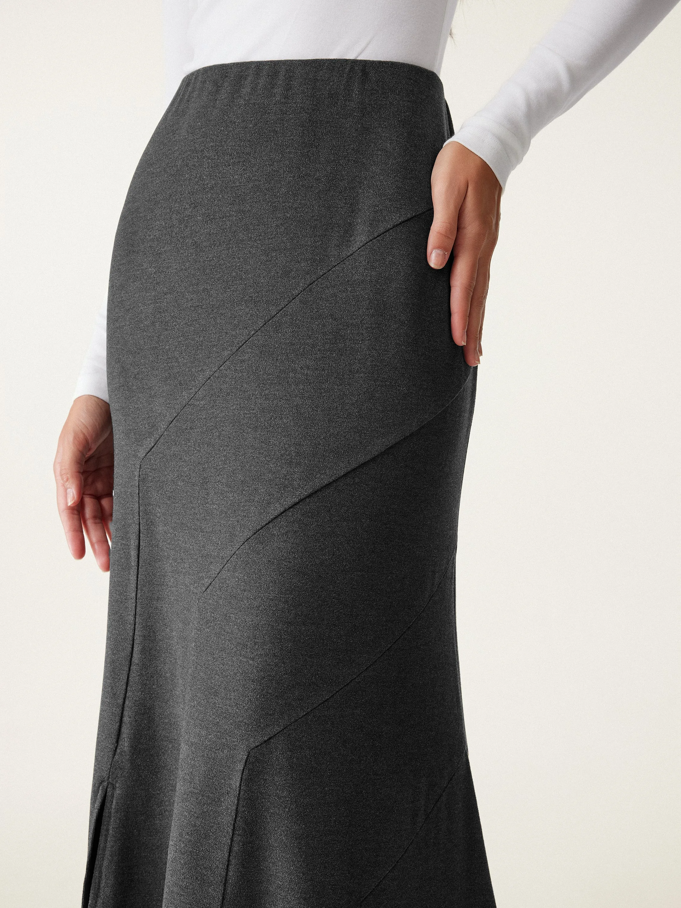 High Waisted Asymmetrical Hem Midi Fishtail Skirt