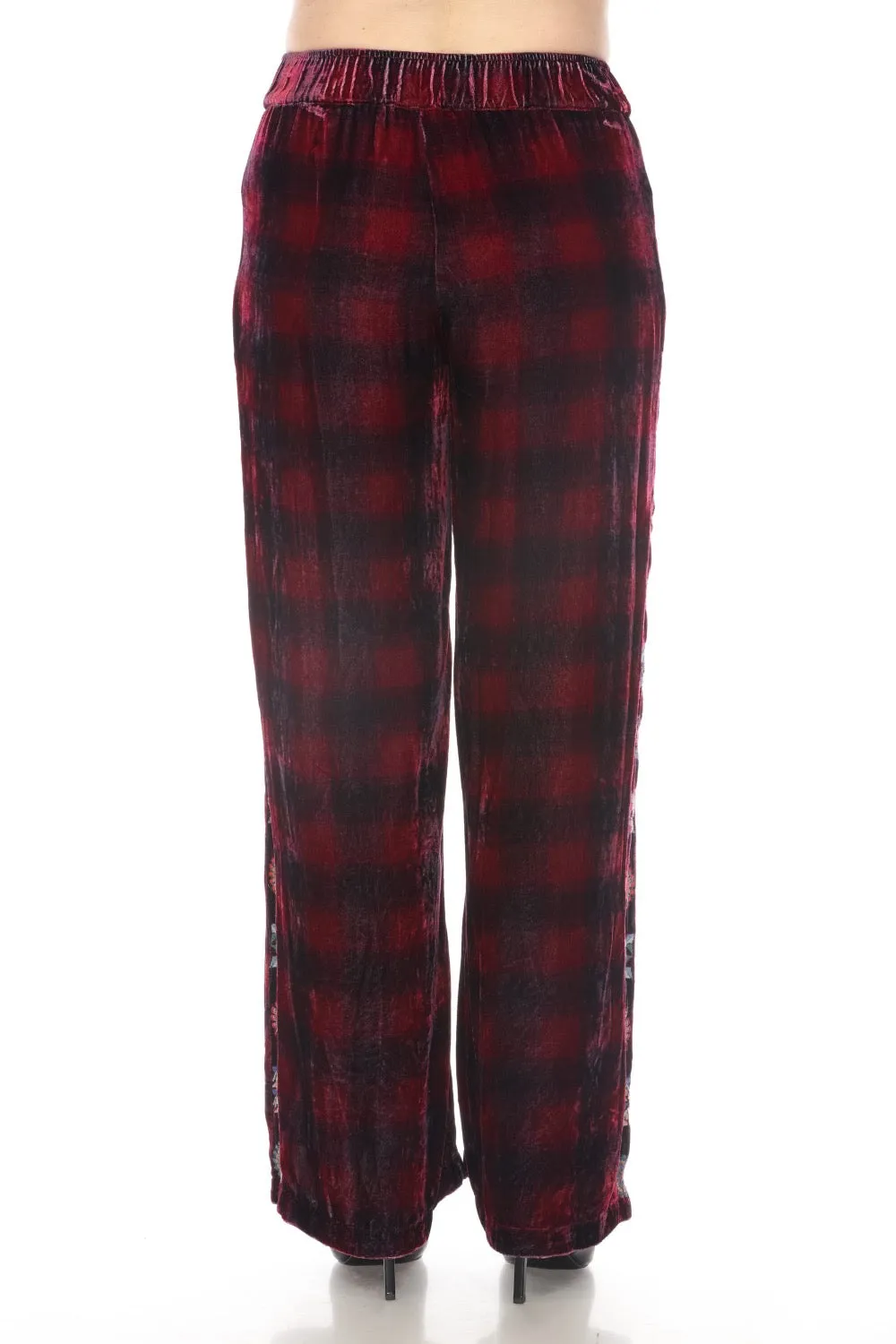 Johnny Was JWLA Plaid Embroidered Velvet Wide Leg Pants Boho Chic J61124
