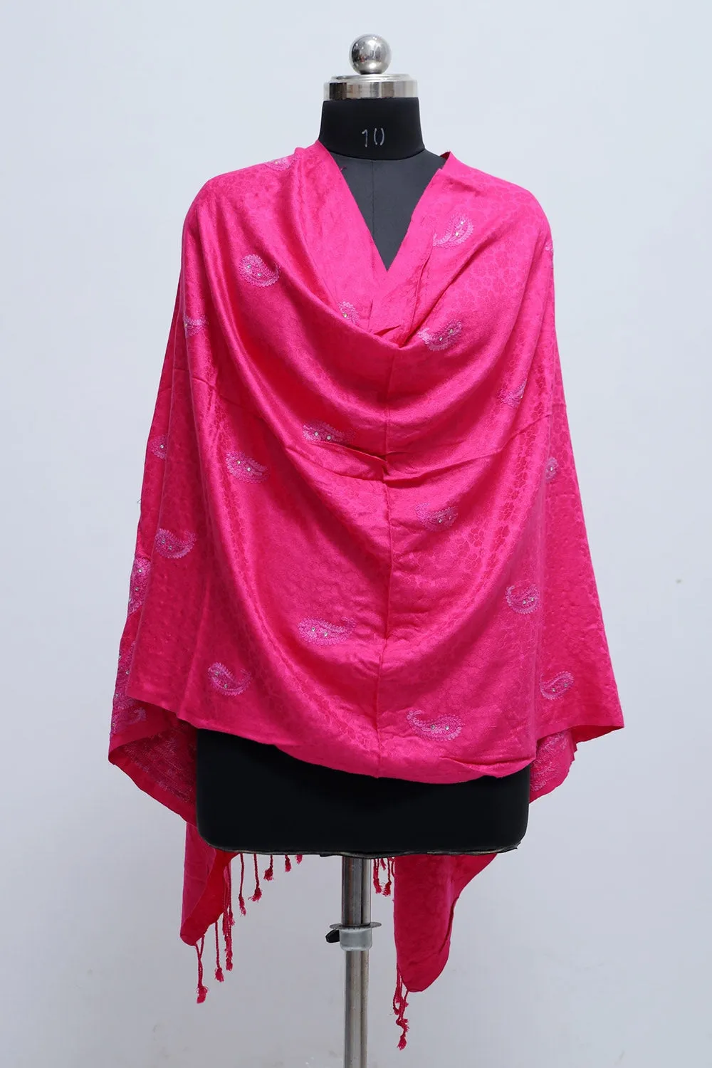 Majenta Colour Stole Enriched With Aari Embroidery And A Touch Of Swarovski.