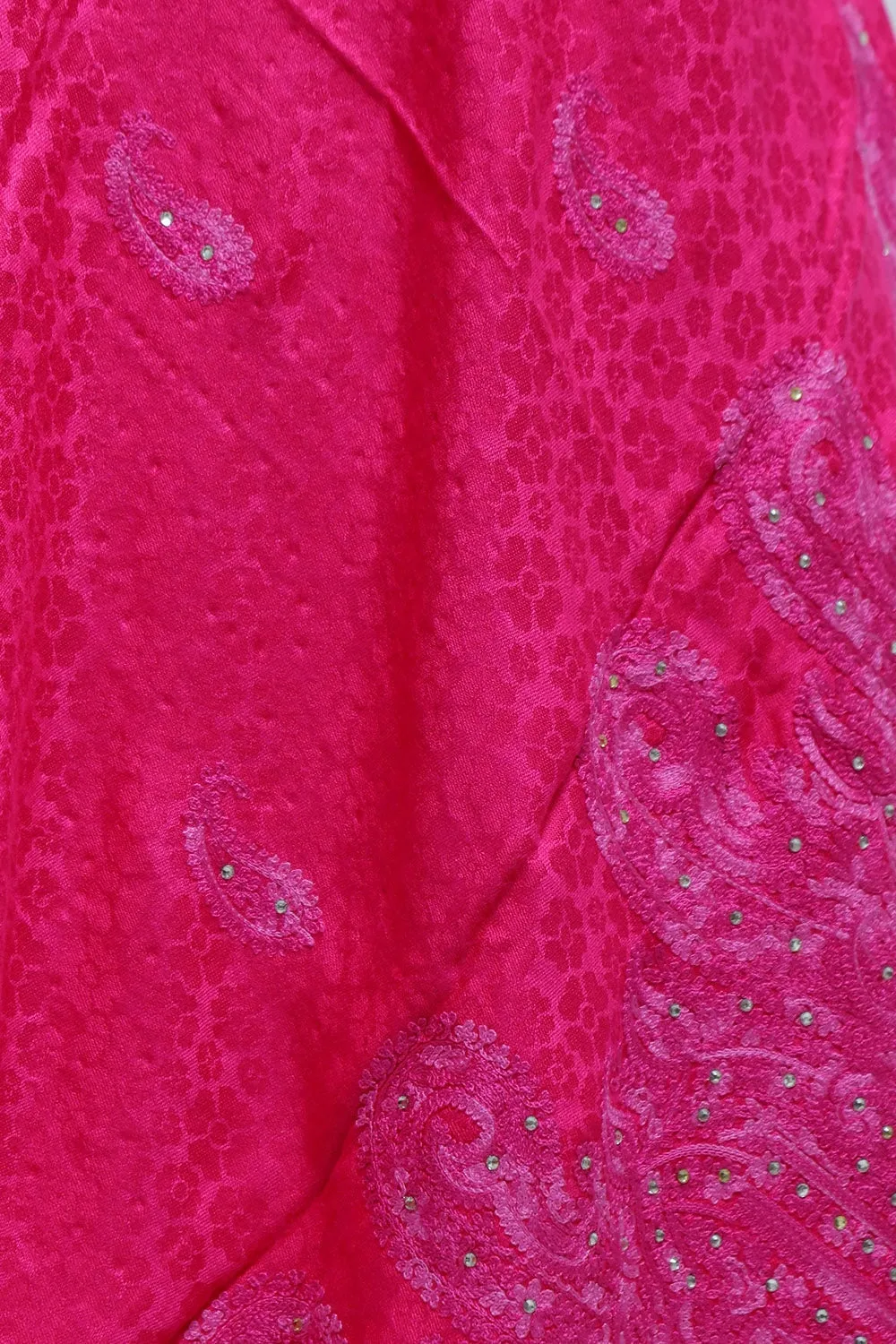 Majenta Colour Stole Enriched With Aari Embroidery And A Touch Of Swarovski.