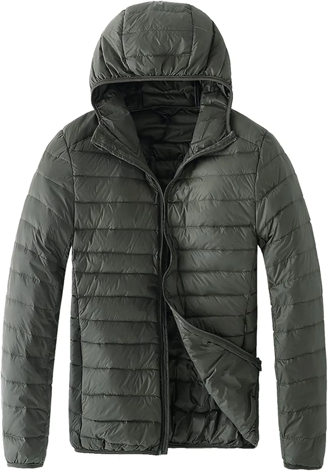 Men Puffer Jacket with Hood Ultra Lightweight Packable Quilted Hooded Bubble Down Jackets Winter Insulated Thick Outwear