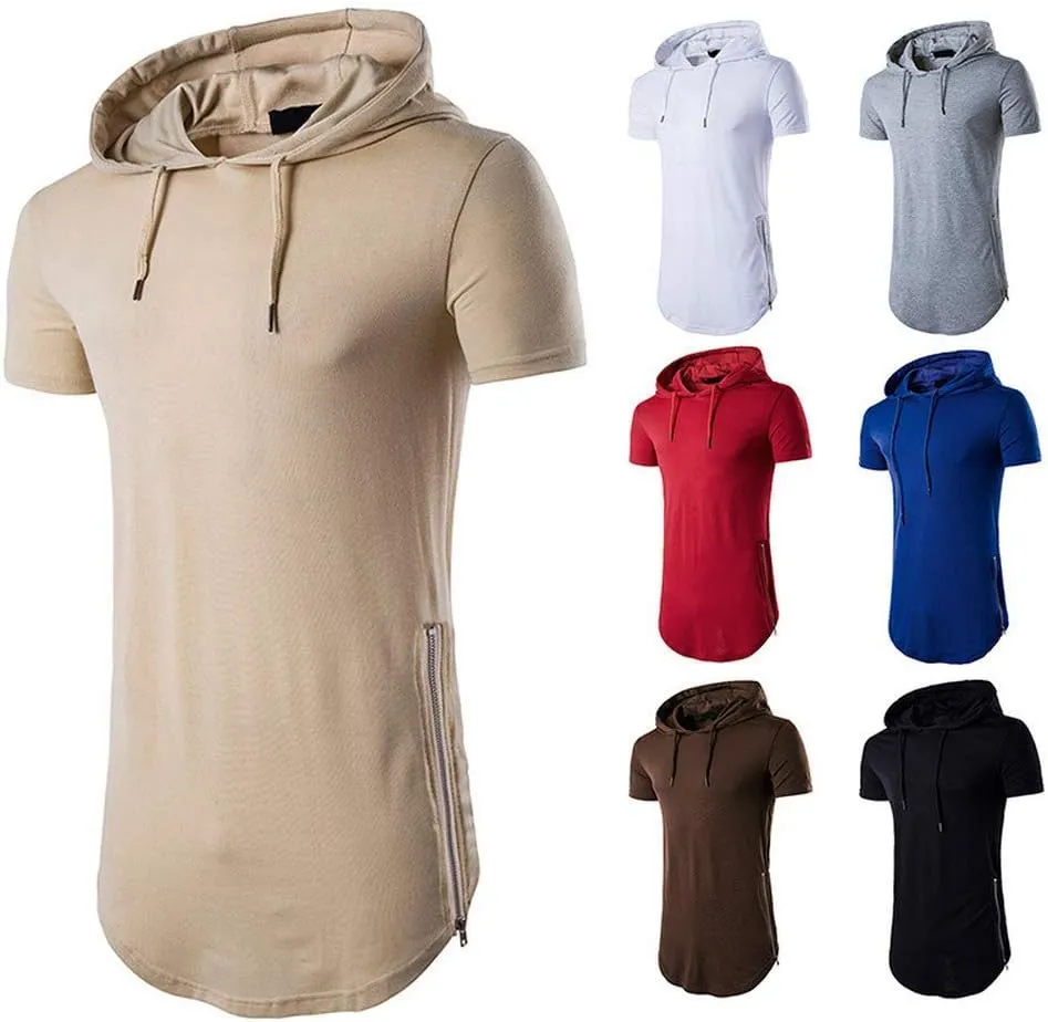 Men's Hipster Hip Hop Hoodies Shirts Fashion Short Sleeve Longline Pullover Athletic Sports Tee Shirt