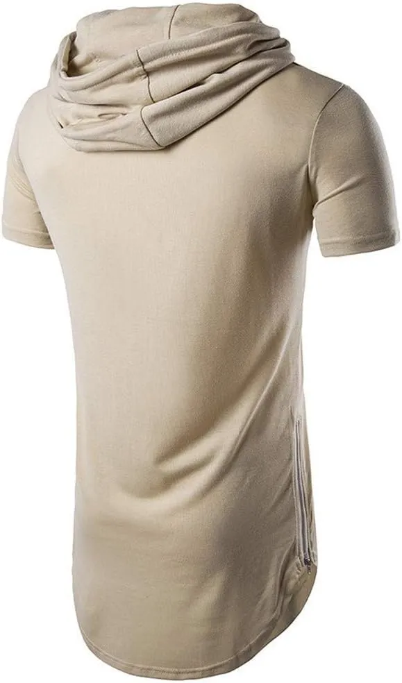 Men's Hipster Hip Hop Hoodies Shirts Fashion Short Sleeve Longline Pullover Athletic Sports Tee Shirt