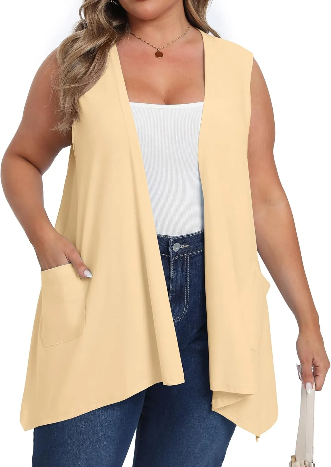 OLRIK Lightweight Plus Size Cardigan with Pocket Sleeveless Cardigans for Women Summer