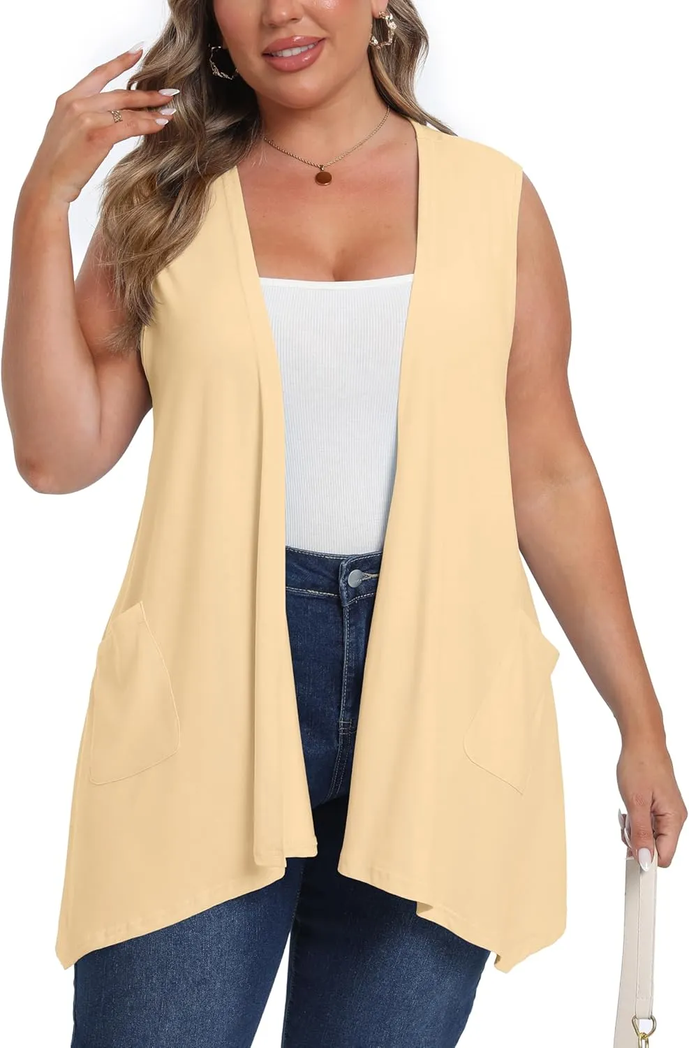 OLRIK Lightweight Plus Size Cardigan with Pocket Sleeveless Cardigans for Women Summer