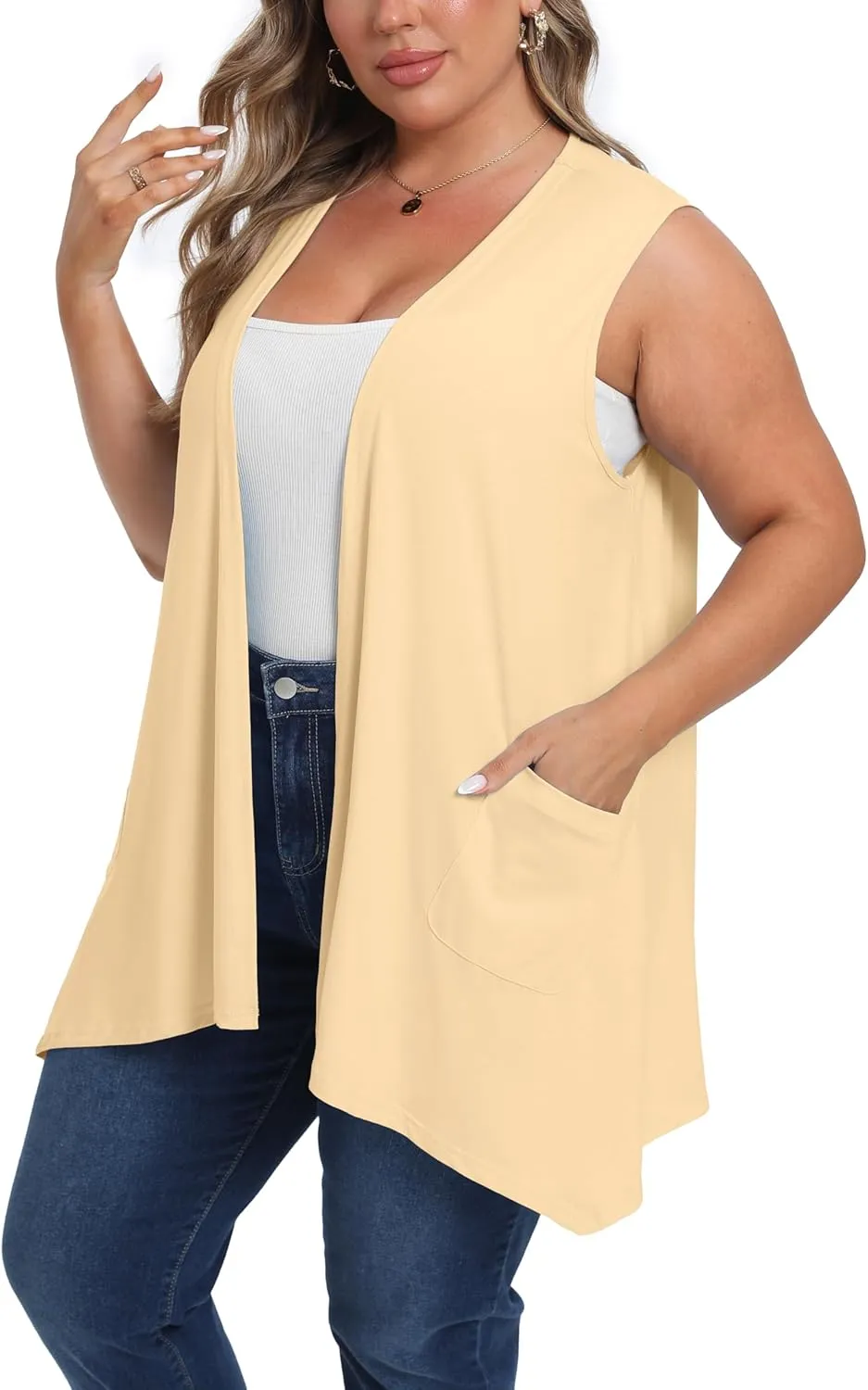 OLRIK Lightweight Plus Size Cardigan with Pocket Sleeveless Cardigans for Women Summer