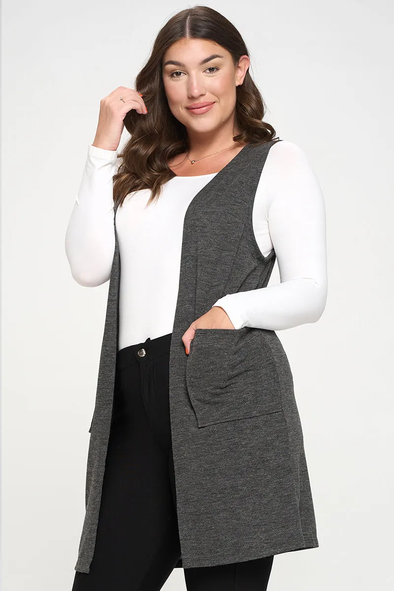Plus Size Heather Knit Open Front Cardigan Vest