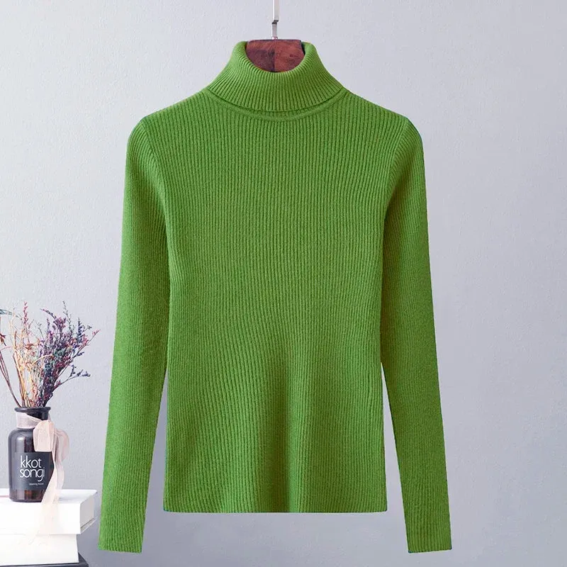 Skinny Elastic Basic Turtleneck Knit  Warm Soft Pullovers Full