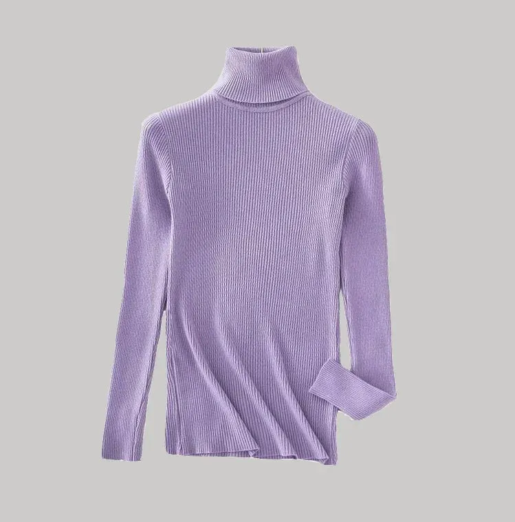 Skinny Elastic Basic Turtleneck Knit  Warm Soft Pullovers Full