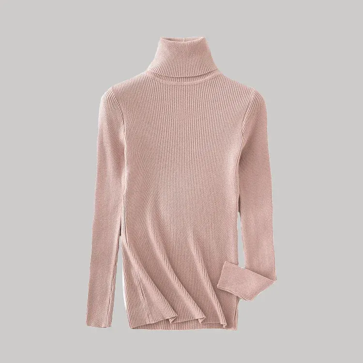 Skinny Elastic Basic Turtleneck Knit  Warm Soft Pullovers Full
