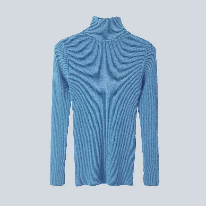 Skinny Elastic Basic Turtleneck Knit  Warm Soft Pullovers Full