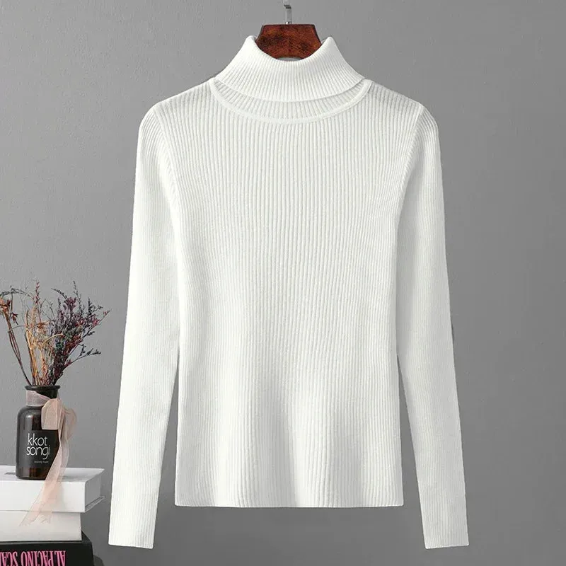 Skinny Elastic Basic Turtleneck Knit  Warm Soft Pullovers Full