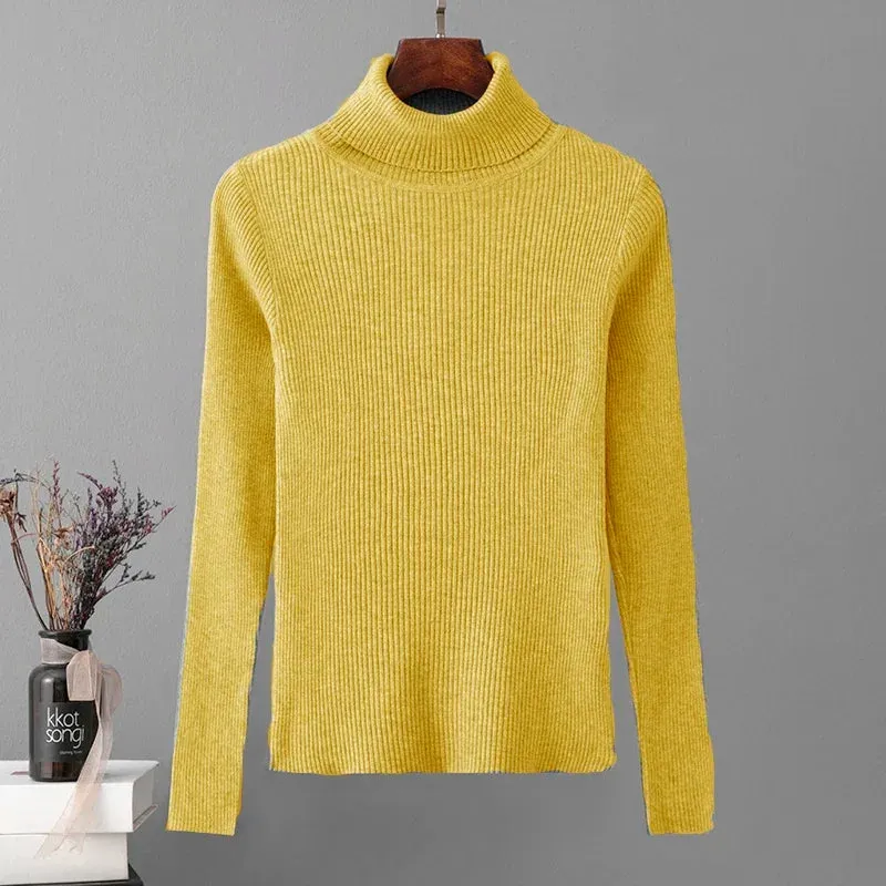 Skinny Elastic Basic Turtleneck Knit  Warm Soft Pullovers Full