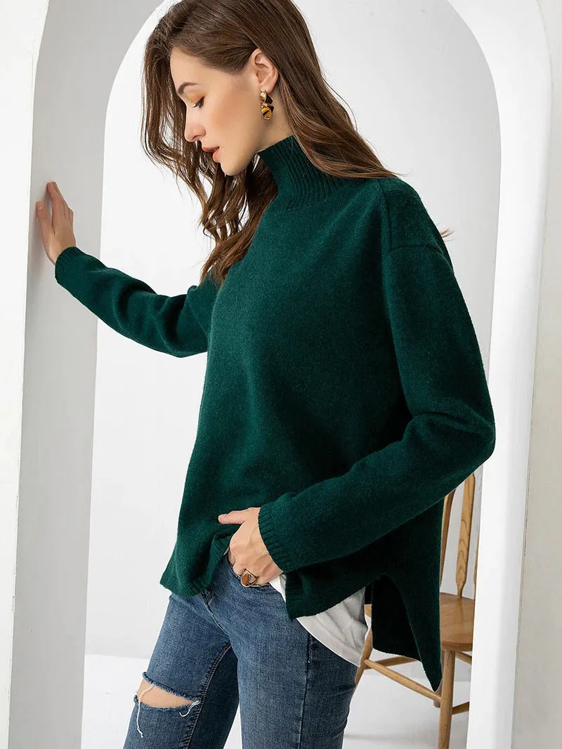 Splitside Oversize Thick Sweater Women Turtleneck Sweater Pullover