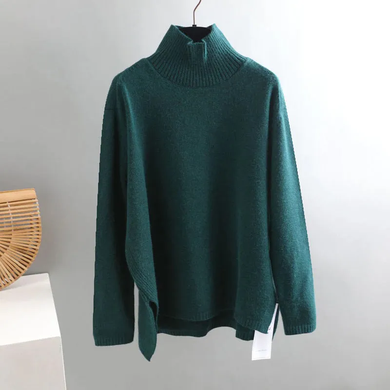 Splitside Oversize Thick Sweater Women Turtleneck Sweater Pullover