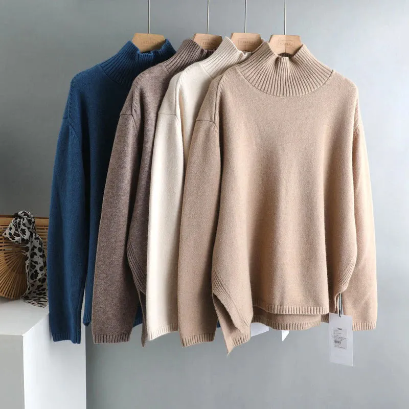 Splitside Oversize Thick Sweater Women Turtleneck Sweater Pullover